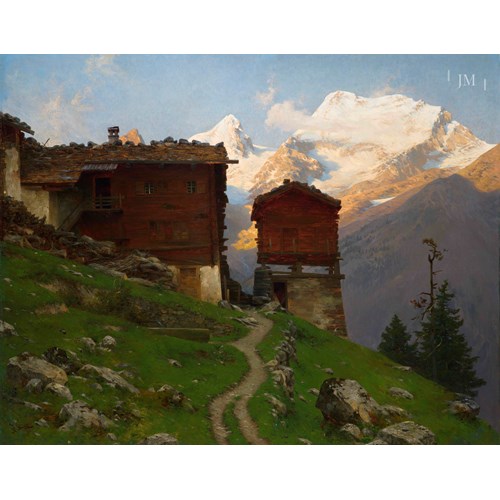 The Fletschhorn and Lagginhorn above Saas-Fee, Valais, Switzerland.